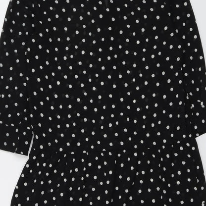 Monsoon Womens Black Polka Dot Polyester A-Line Size S Round Neck Button