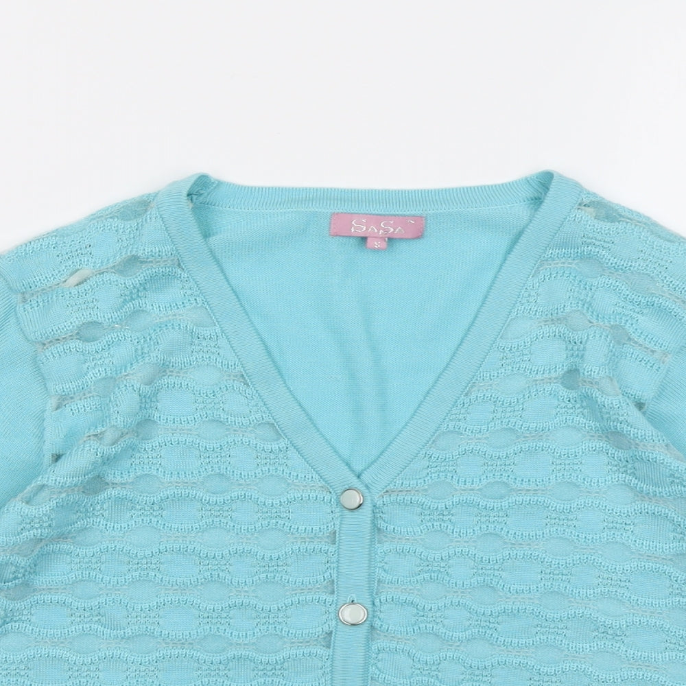 SaSa Womens Blue V-Neck Acrylic Cardigan Jumper Size S