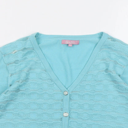 SaSa Womens Blue V-Neck Acrylic Cardigan Jumper Size S