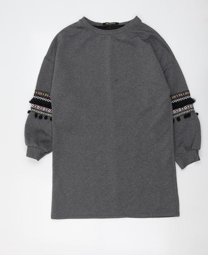 Misspap Womens Grey Polyester Jumper Dress Size S Round Neck Pullover