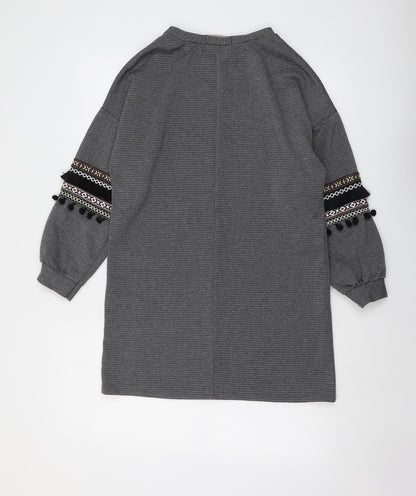 Misspap Womens Grey Polyester Jumper Dress Size S Round Neck Pullover