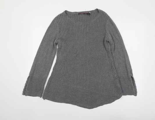 Heather B Womens Grey Round Neck Cotton Pullover Jumper Size L