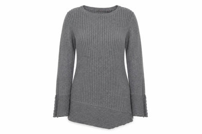 Heather B Womens Grey Round Neck Cotton Pullover Jumper Size L