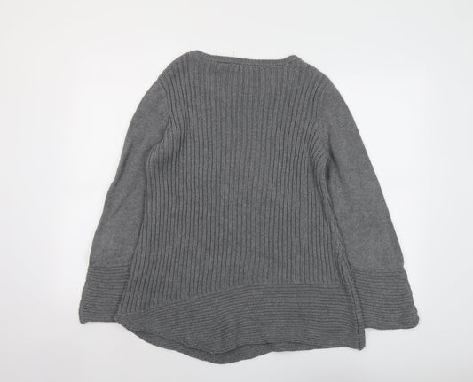 Heather B Womens Grey Round Neck Cotton Pullover Jumper Size L