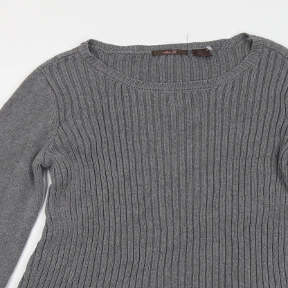Heather B Womens Grey Round Neck Cotton Pullover Jumper Size L
