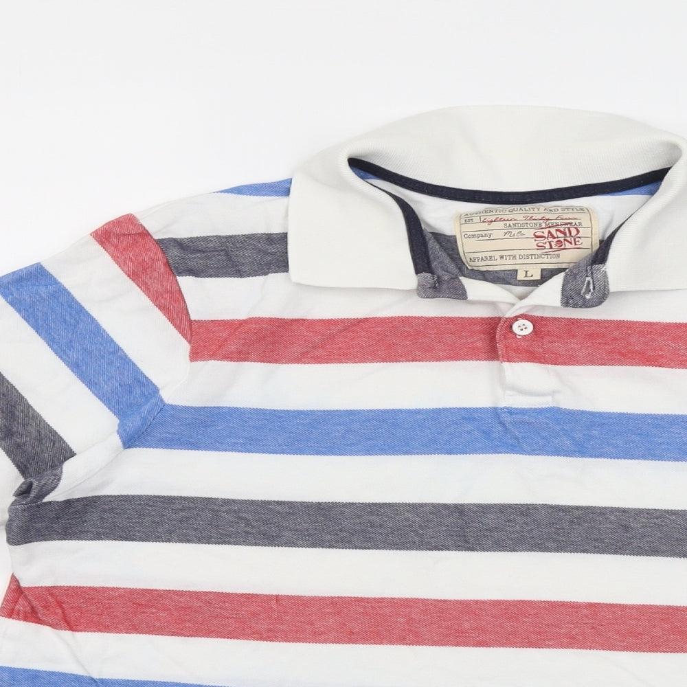 Sand Stone Womens Multicoloured Striped Cotton Basic Polo Size L Collared