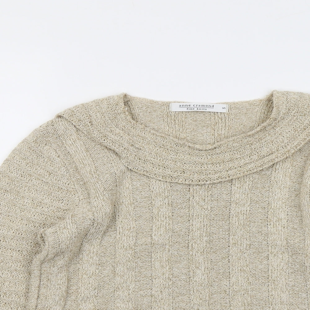 Anne Cramond Womens Beige Round Neck Acrylic Pullover Jumper Size S