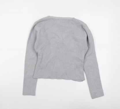 Pink Boutique Womens Grey V-Neck Acrylic Pullover Jumper Size M