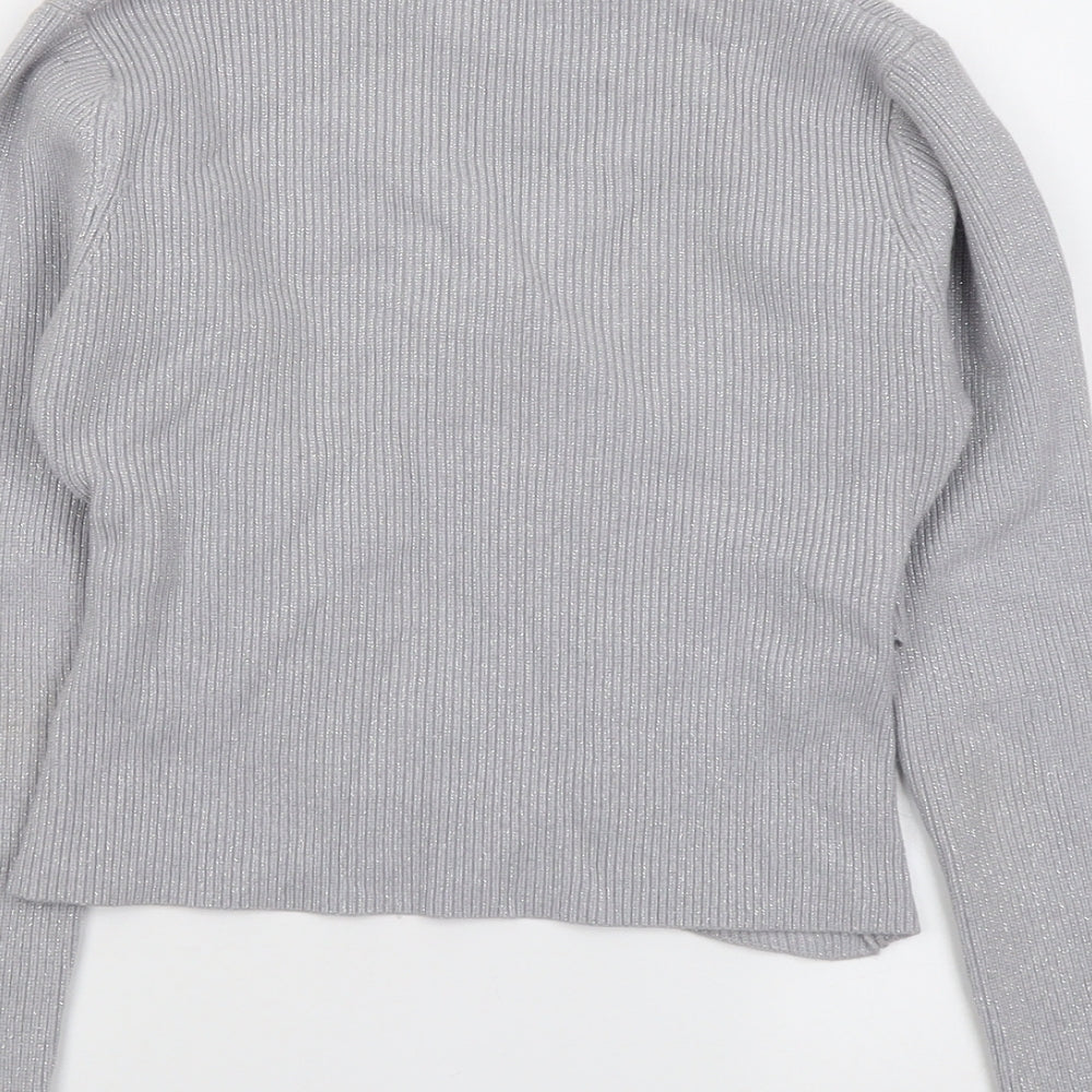 Pink Boutique Womens Grey V-Neck Acrylic Pullover Jumper Size M