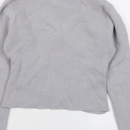 Pink Boutique Womens Grey V-Neck Acrylic Pullover Jumper Size M