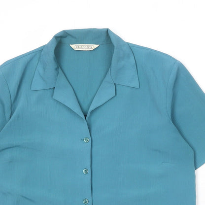 Classics Womens Blue Polyester Basic Button-Up Size 12 Collared