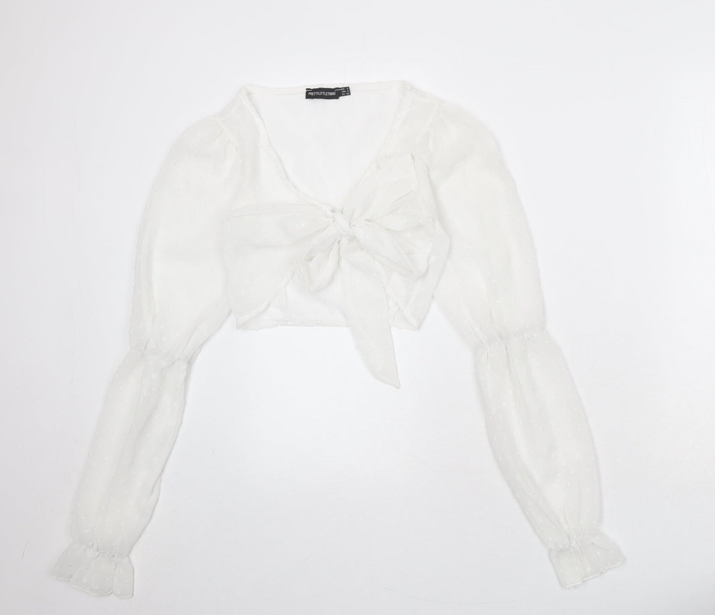 Womens UK Size 8 PRETTYLITTLETHING White Wrap Blouse
