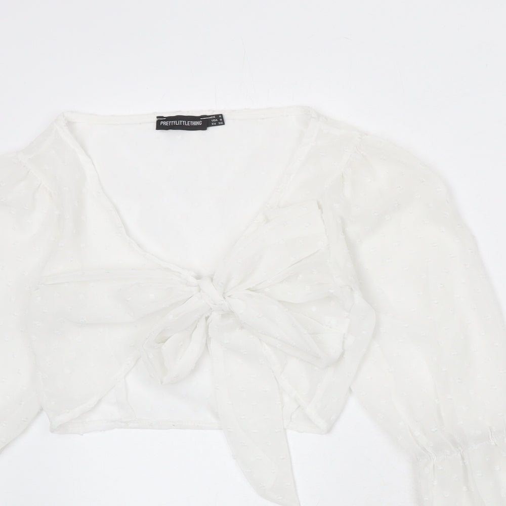 Womens UK Size 8 PRETTYLITTLETHING White Wrap Blouse