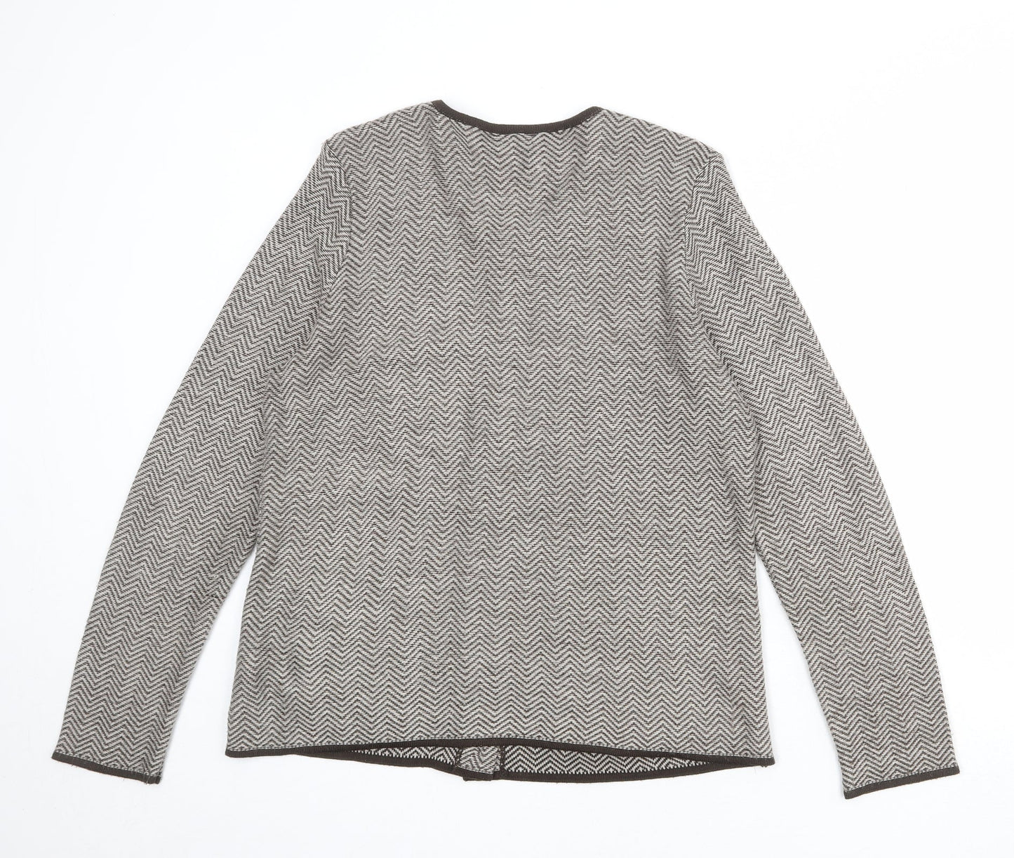 BHS Womens Beige Round Neck Geometric Acrylic Cardigan Jumper Size 16