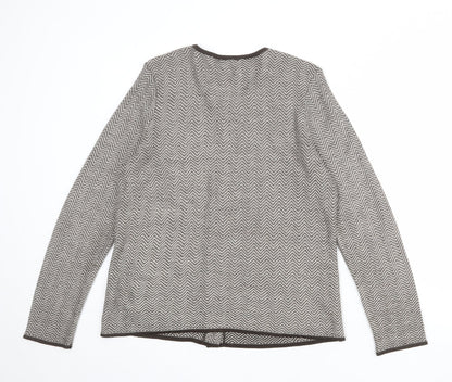 BHS Womens Beige Round Neck Geometric Acrylic Cardigan Jumper Size 16