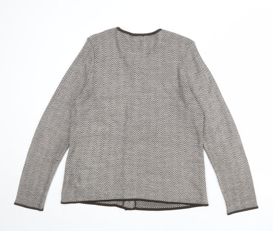 BHS Womens Beige Round Neck Geometric Acrylic Cardigan Jumper Size 16