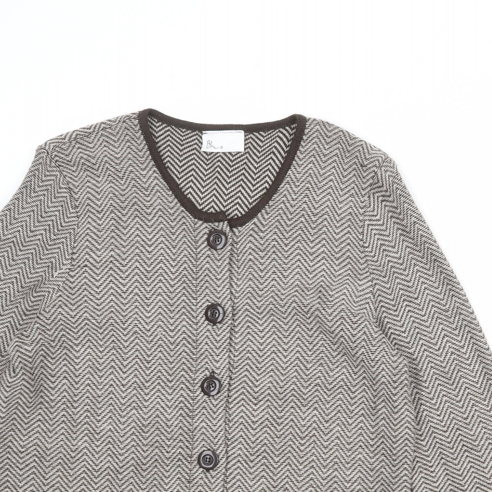 BHS Womens Beige Round Neck Geometric Acrylic Cardigan Jumper Size 16