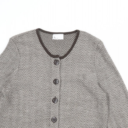 BHS Womens Beige Round Neck Geometric Acrylic Cardigan Jumper Size 16