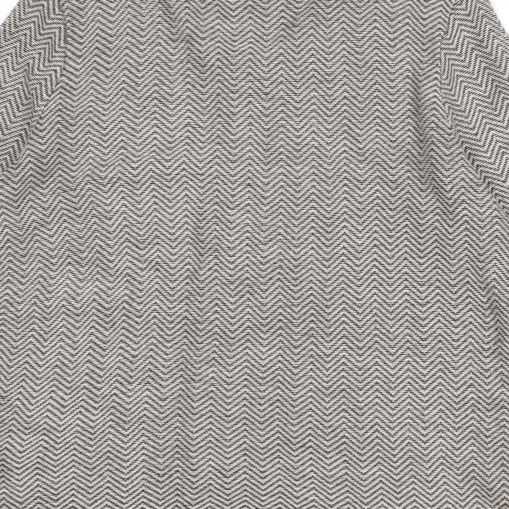 BHS Womens Beige Round Neck Geometric Acrylic Cardigan Jumper Size 16