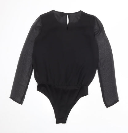 River Island Womens Black Polyester Bodysuit One-Piece Size 6 Snap - Mesh Sleeve