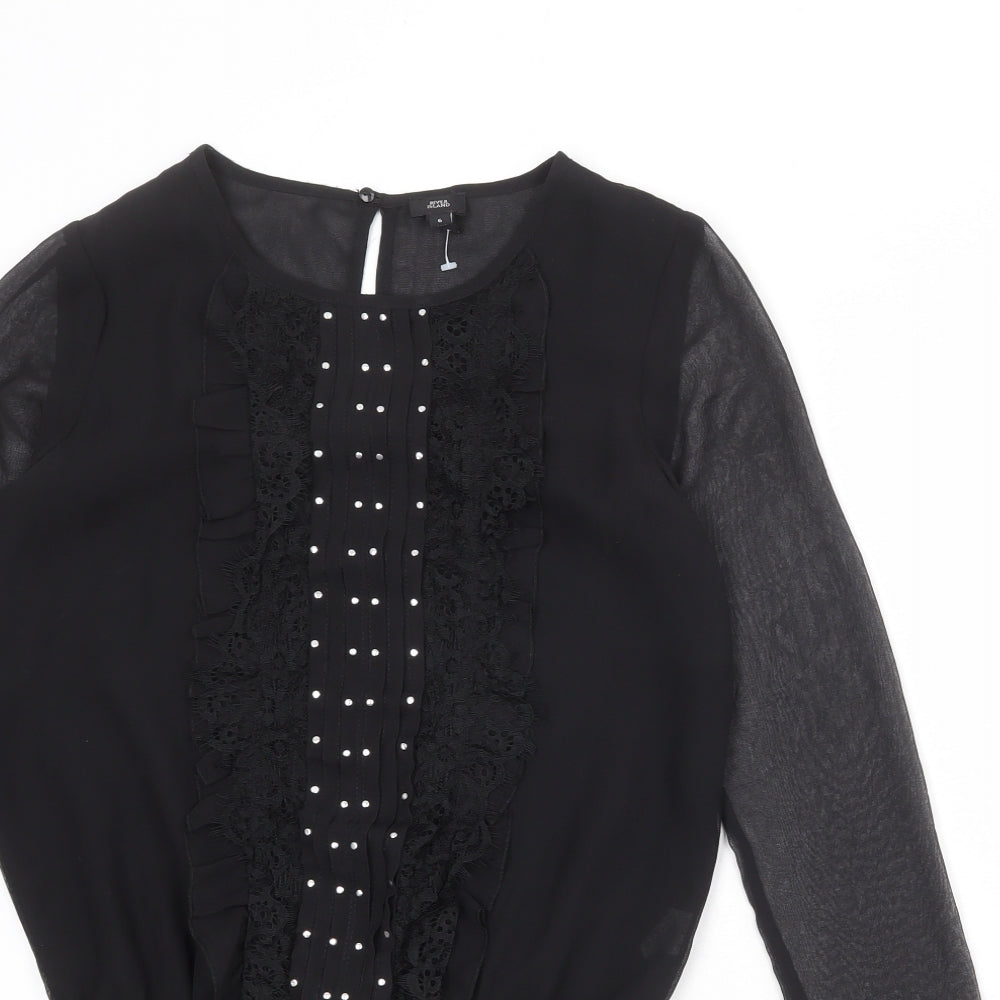 River Island Womens Black Polyester Bodysuit One-Piece Size 6 Snap - Mesh Sleeve
