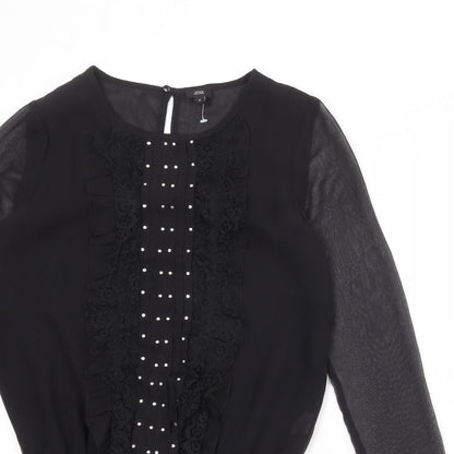 River Island Womens Black Polyester Bodysuit One-Piece Size 6 Snap - Mesh Sleeve