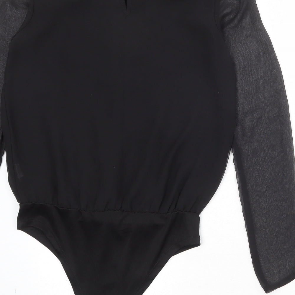 River Island Womens Black Polyester Bodysuit One-Piece Size 6 Snap - Mesh Sleeve