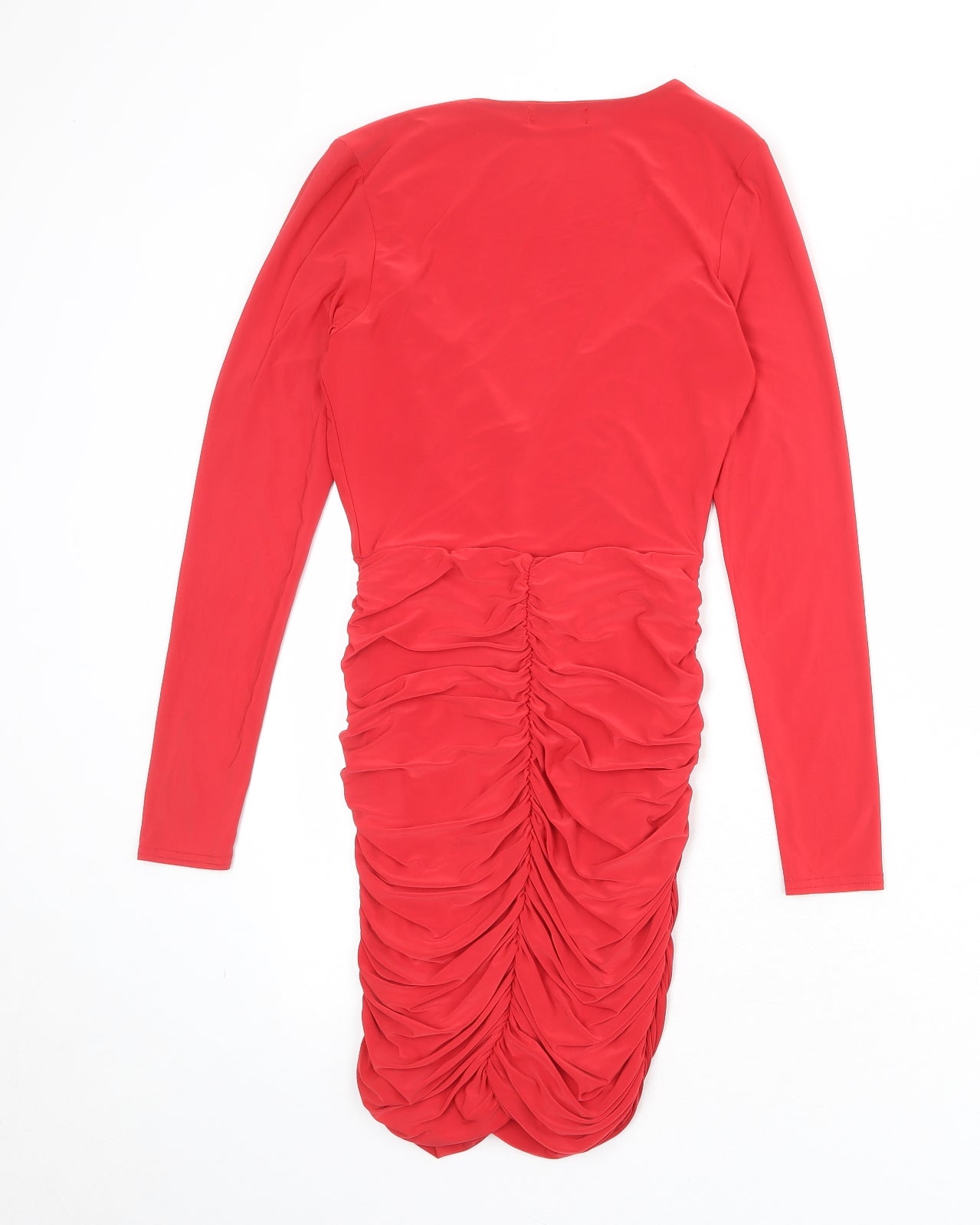 PRETTYLITTLETHING Womens Red Polyester Bodycon Size 8 V-Neck Pullover