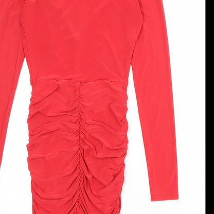 PRETTYLITTLETHING Womens Red Polyester Bodycon Size 8 V-Neck Pullover