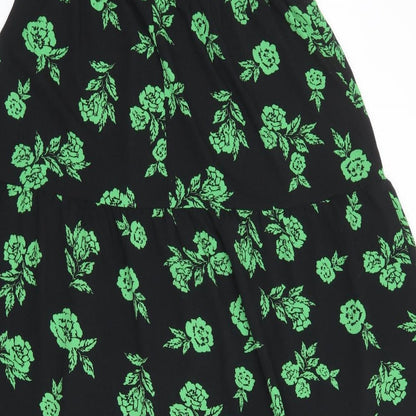 ASOS Womens Black Floral Polyester A-Line Size 12 Round Neck Button