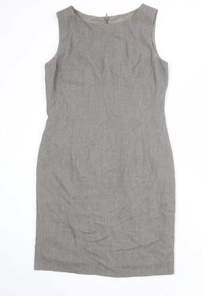 Precis Womens Grey Acetate Shift Size 12 Round Neck Zip