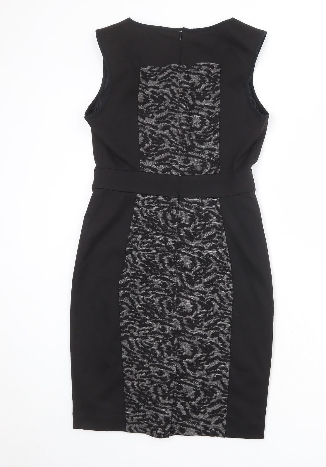 NEXT Womens Black Geometric Polyester Shift Size 8 Round Neck Zip