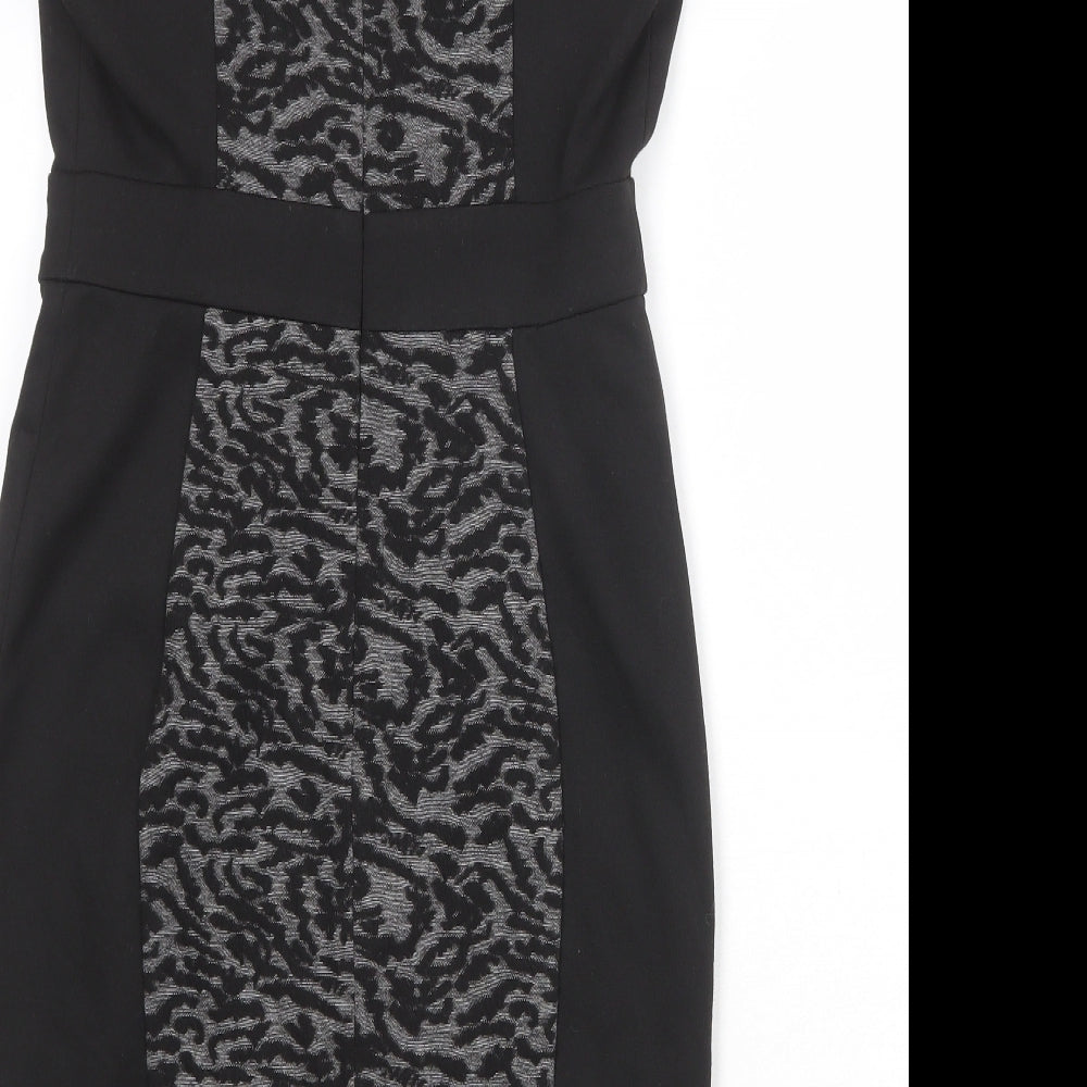 NEXT Womens Black Geometric Polyester Shift Size 8 Round Neck Zip