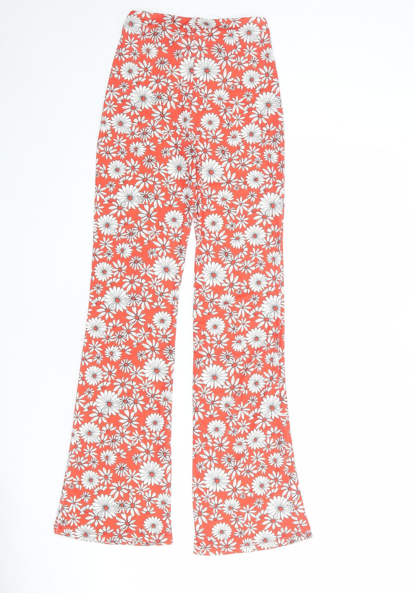 Bershka Womens Orange Floral Polyester Trousers Size XS Regular