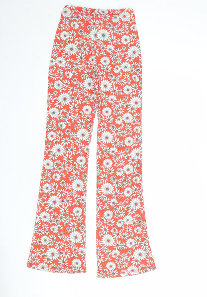 Bershka Womens Orange Floral Polyester Trousers Size XS Regular
