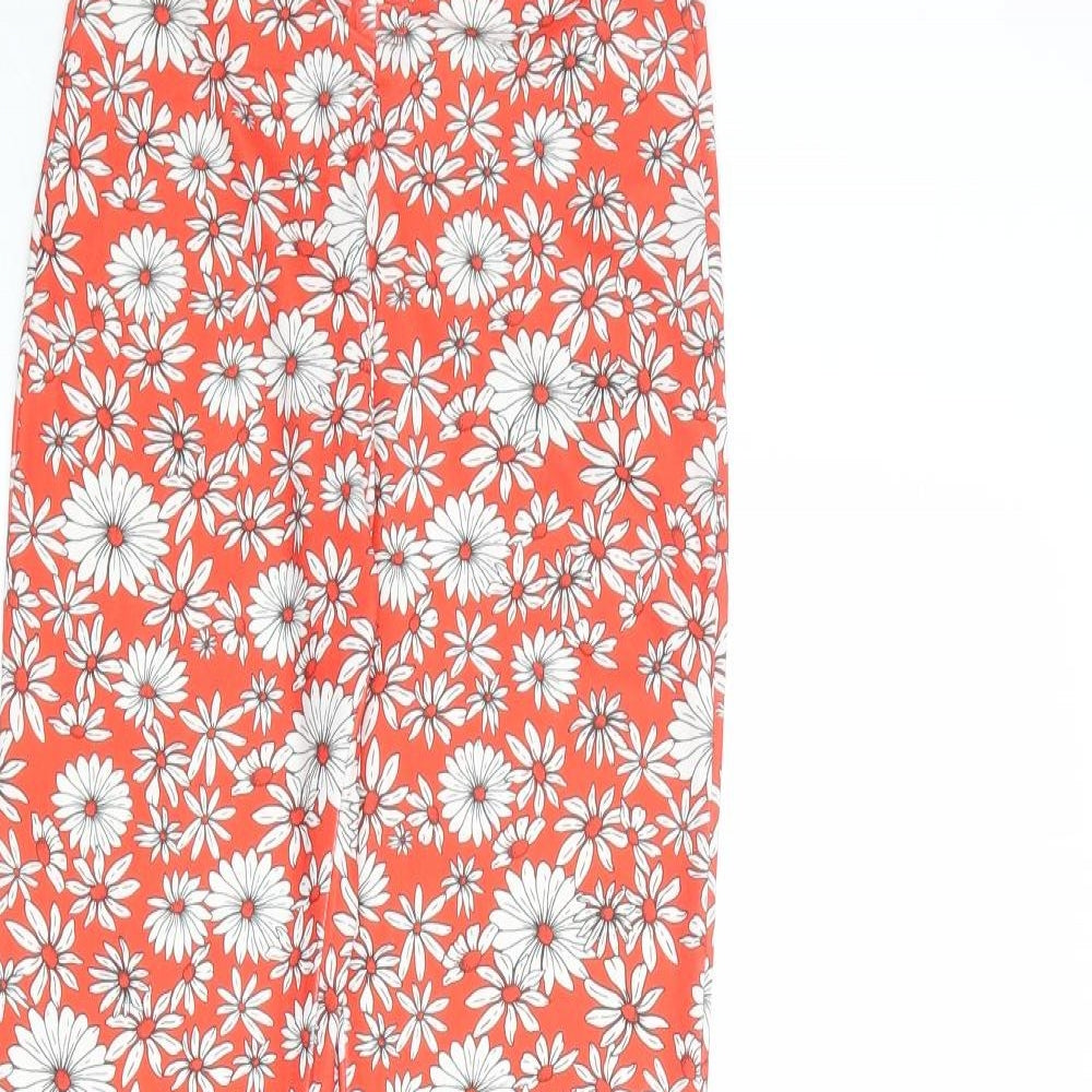 Bershka Womens Orange Floral Polyester Trousers Size XS Regular