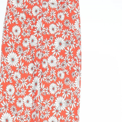 Bershka Womens Orange Floral Polyester Trousers Size XS Regular