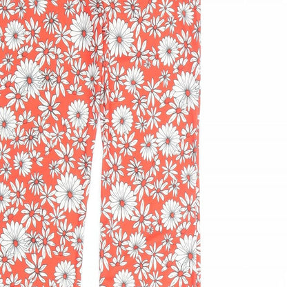 Bershka Womens Orange Floral Polyester Trousers Size XS Regular