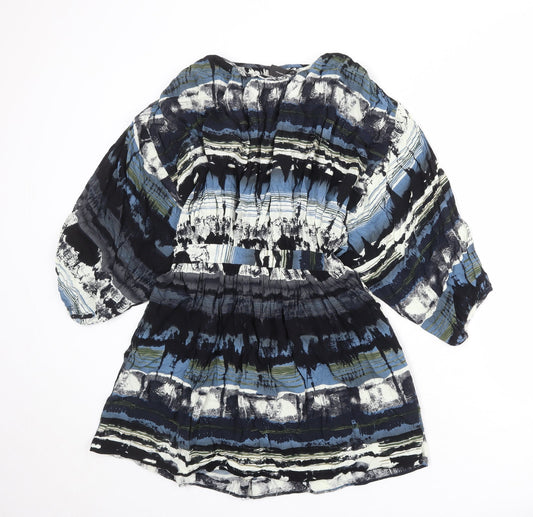 Izabel London Womens Multicoloured Geometric Viscose A-Line Size 10 Round Neck Zip