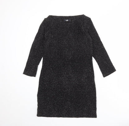 Wallis Womens Black Geometric Nylon A-Line Size XS Round Neck Pullover