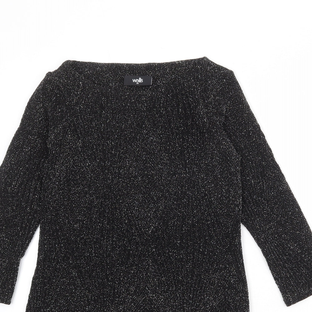 Wallis Womens Black Geometric Nylon A-Line Size XS Round Neck Pullover