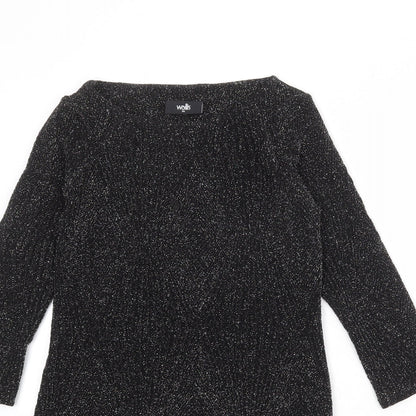 Wallis Womens Black Geometric Nylon A-Line Size XS Round Neck Pullover