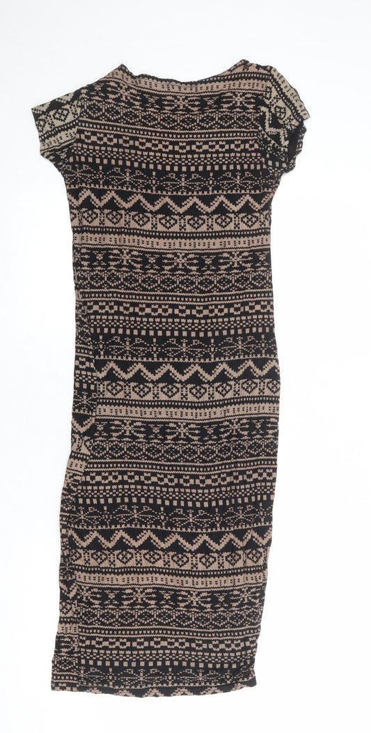 Apricot Womens Black Geometric Viscose Bodycon Size S Round Neck Pullover - Size S-M