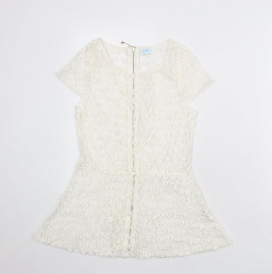 Blue Vanilla Womens White Cotton Basic Blouse Size S Boat Neck