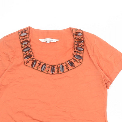 EWM Womens Orange Cotton Basic T-Shirt Size S Square Neck