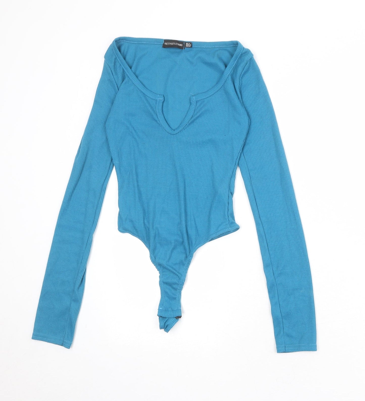 PRETTYLITTLETHING Womens Blue Polyester Bodysuit One-Piece Size 4 Snap