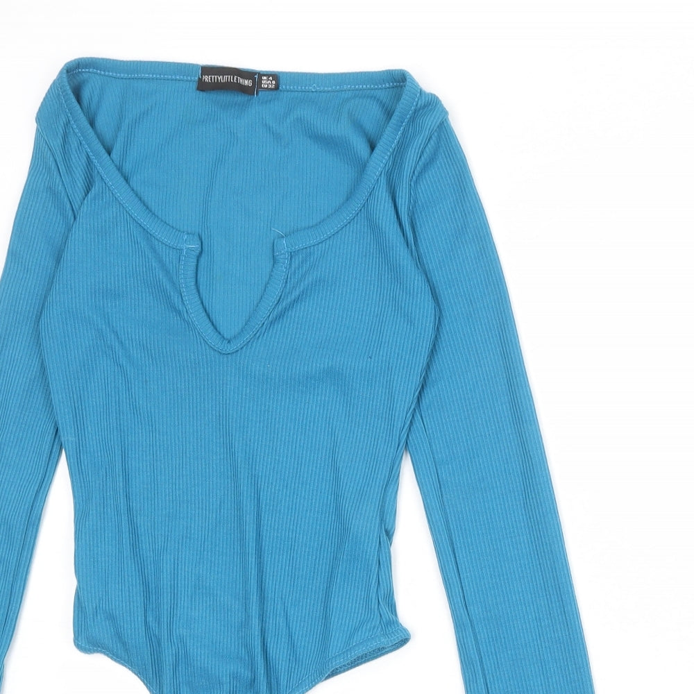 PRETTYLITTLETHING Womens Blue Polyester Bodysuit One-Piece Size 4 Snap