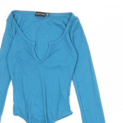 PRETTYLITTLETHING Womens Blue Polyester Bodysuit One-Piece Size 4 Snap
