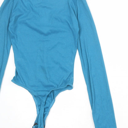 PRETTYLITTLETHING Womens Blue Polyester Bodysuit One-Piece Size 4 Snap