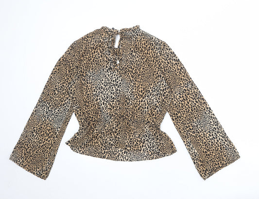 Divided by H&M Womens Multicoloured Animal Print Polyester Basic Blouse Size 8 Round Neck - Leopard Print
